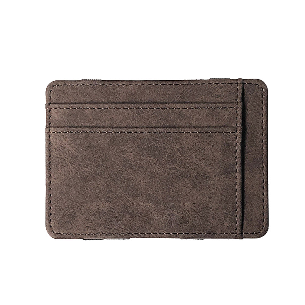 Ultra Dunne Mini Portemonnee Mannen Kleine Portemonnee Business Pu Leather Magic Portefeuilles Band Effen Kleur Kaart Portemonnee Credit bank Houder: Coffee