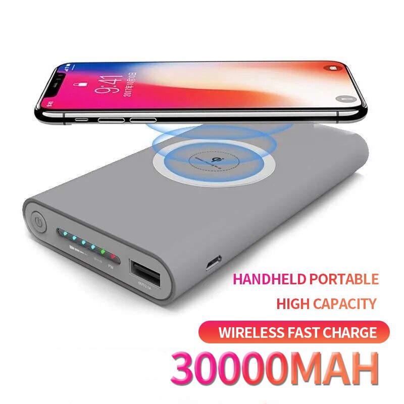 Tragbare, kabellose 30000- mah-powerbank für den außenbereich mit 2 usb-ladeanschlüssen, kompatibel mit xiaomi mi, samsung und iphone.