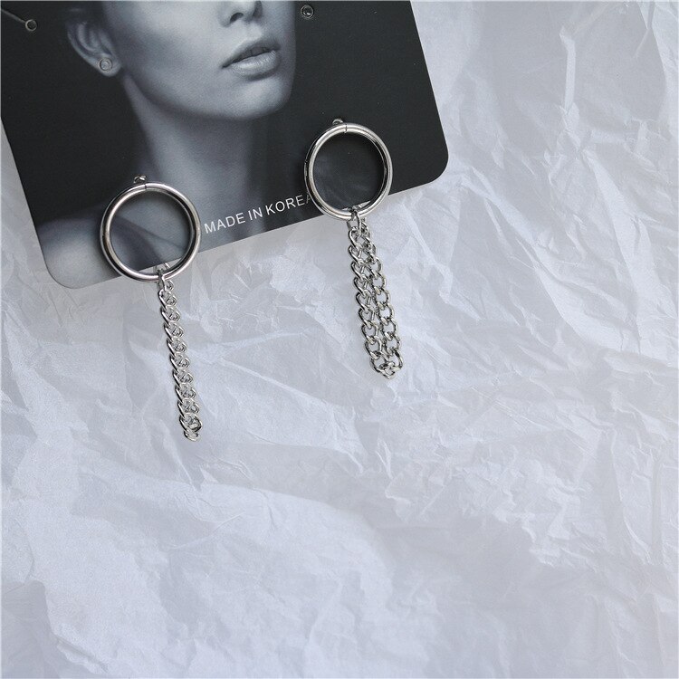 Pop Pin Chain Earrings For Women Geometric Asymmetric Simple Metal Style Retro Round Earrings Charm Ear Jewelry: STYLE 5