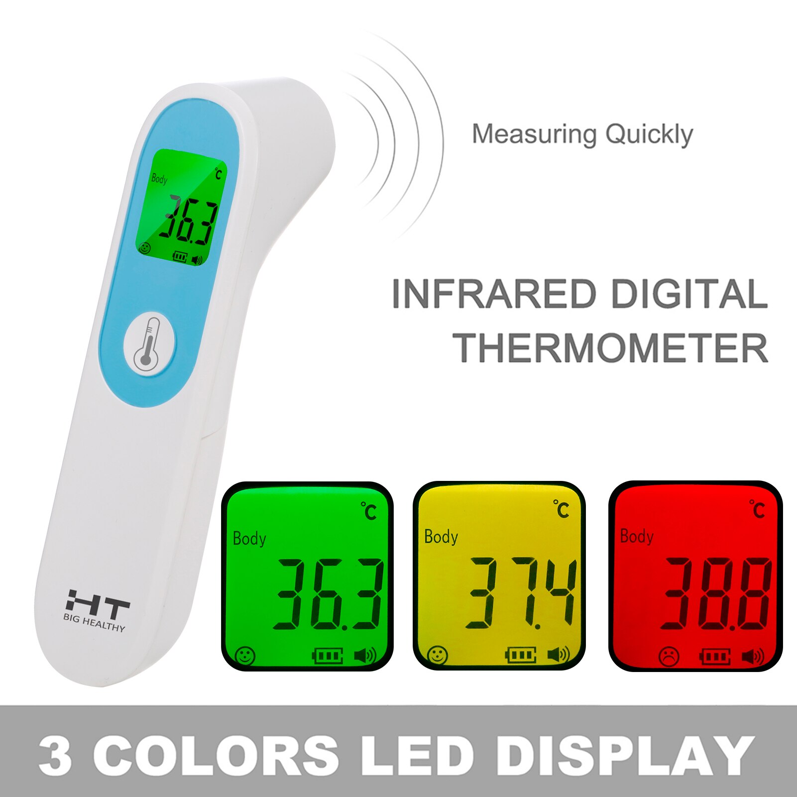Ht Non-Contact Thermometer Ir Infrarood Termometro 3 Kleuren Lcd Draagbare Thermometers Handheld Blauw Temperatuur Meter