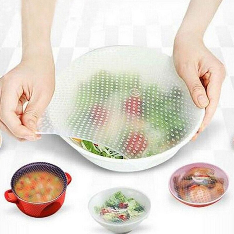 4pcs Saran Wraps Kitchen Storage Silicone Cling Film Durable Food Wrap Film Reusable Food Fresh Keep Silicone Wraps Seal Cover: Default Title