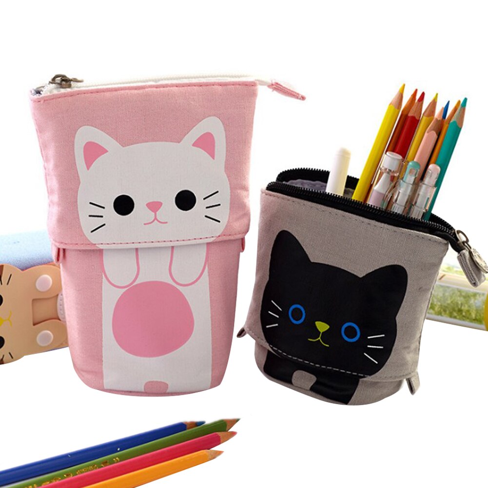 Søde dyr stand up blyant holder teleskop blyant pose stående pen poser opbevaringsboks lærred papirvarer arrangør makeup taske