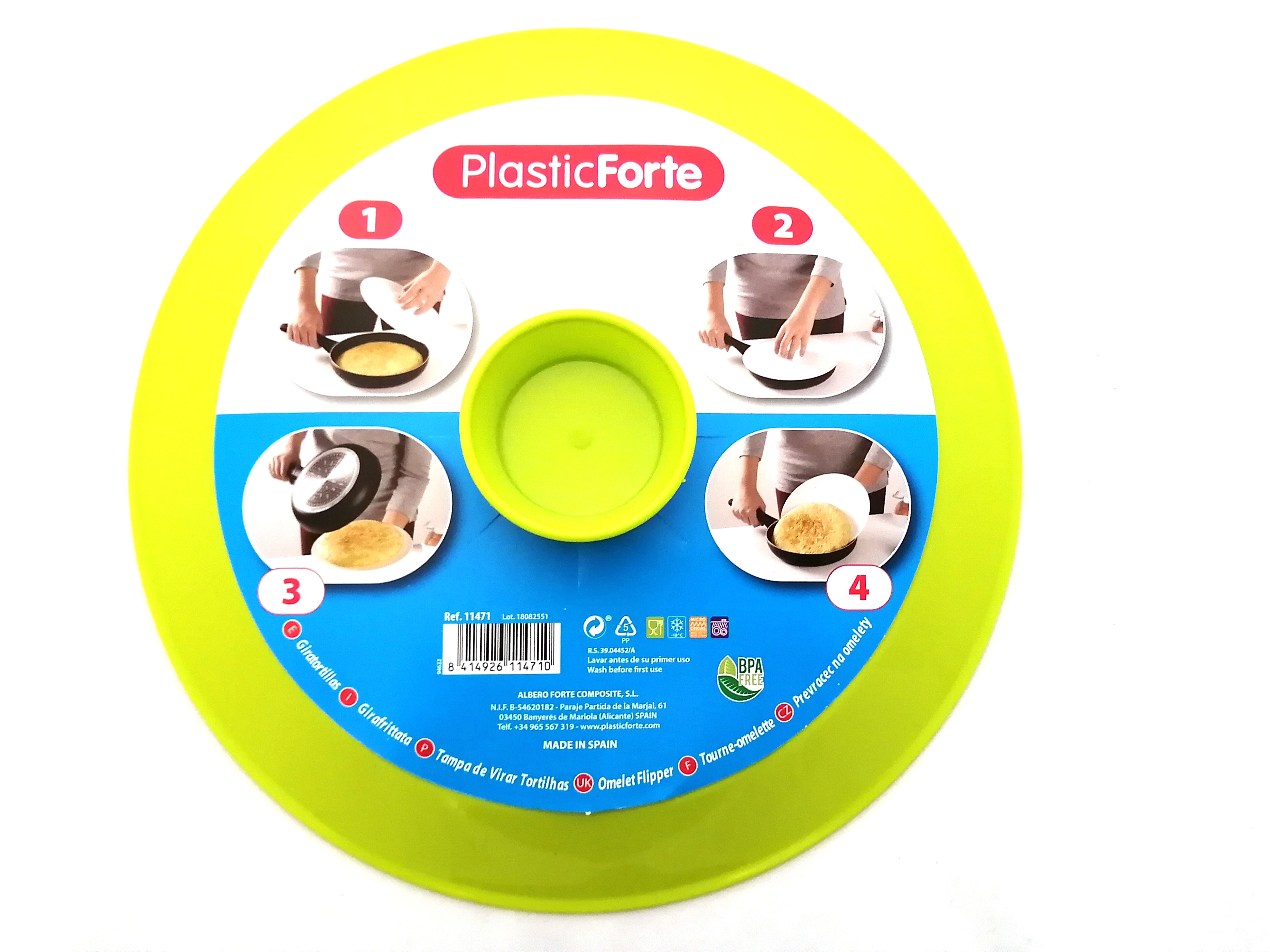 Tapa Volteatortillas Dar Vuelta Gira Tortilla Patata 25,5 Cm Alimentos Sartén Bandeja Recipiente Comida Libre BPA: Verde claro