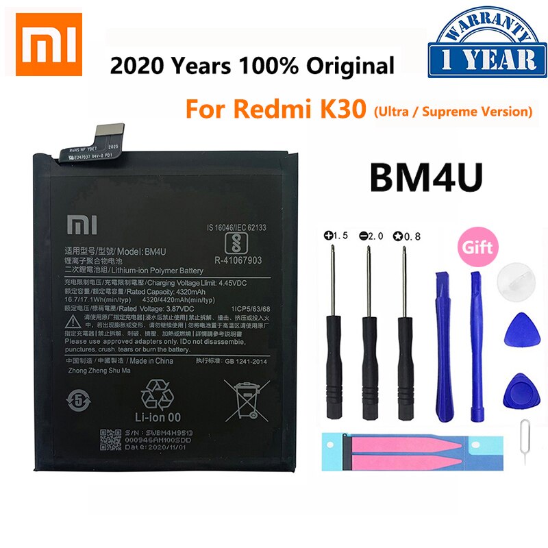 100% Original XIAO MI BM4P BM4U BM4Q Phone Battery For Xiaomi Redmi K30 Pro K30Pro Supreme Version Poco F2 Pro Batteries Bateria: BM4U Redmi K30 S