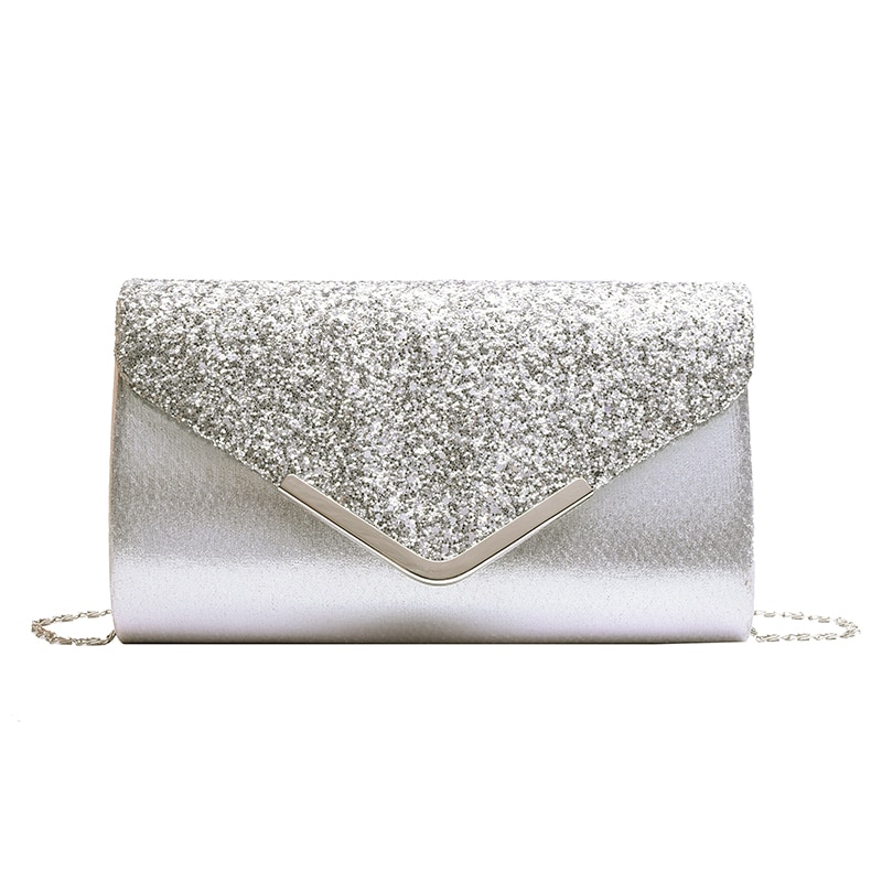 Sisjuly kvinders glitter shimmer kuvert kobling pung aften taske damer bryllupsfest kæde pung håndtaske sølv: Sølv