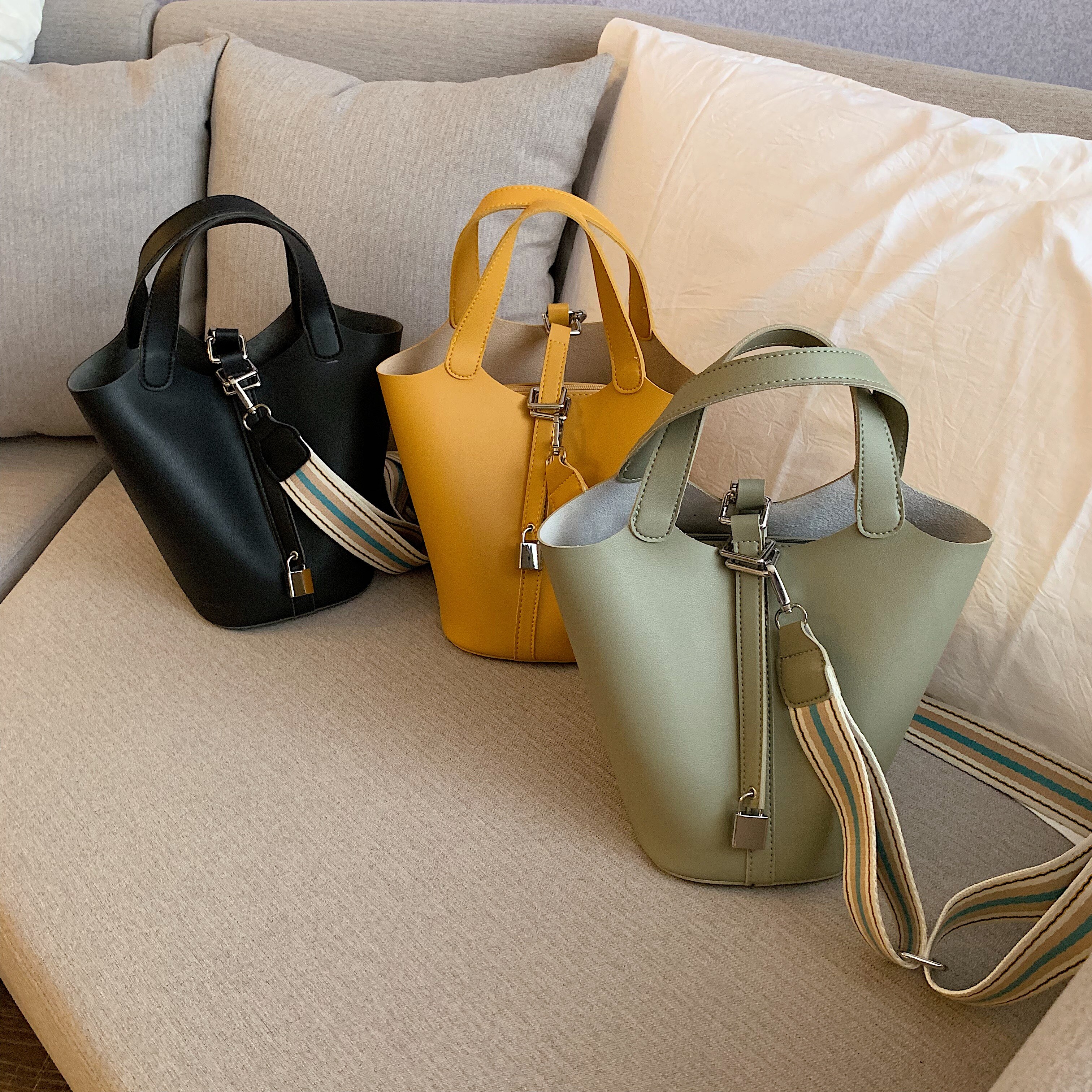 Pu leren bucket bags met hoge capaciteit voor dames, effen schoudertas, damestassen en portemonnees, dameshandtas