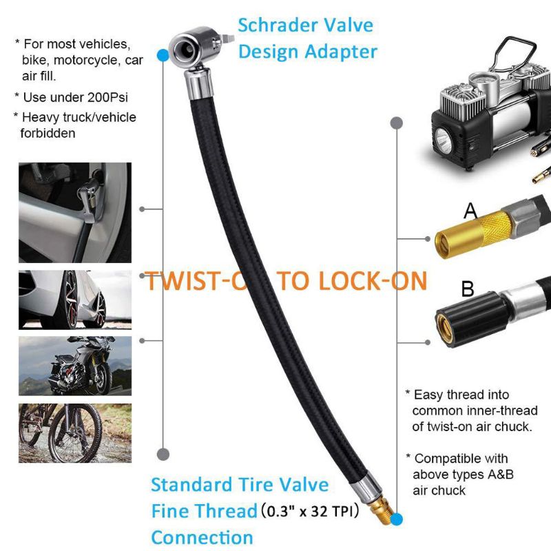 40cm/100cm auto fiets opblaasbare verlengbuis luchtklem inflator pomp ventiel clip klem adapter verbindingsbuis auto compressor band