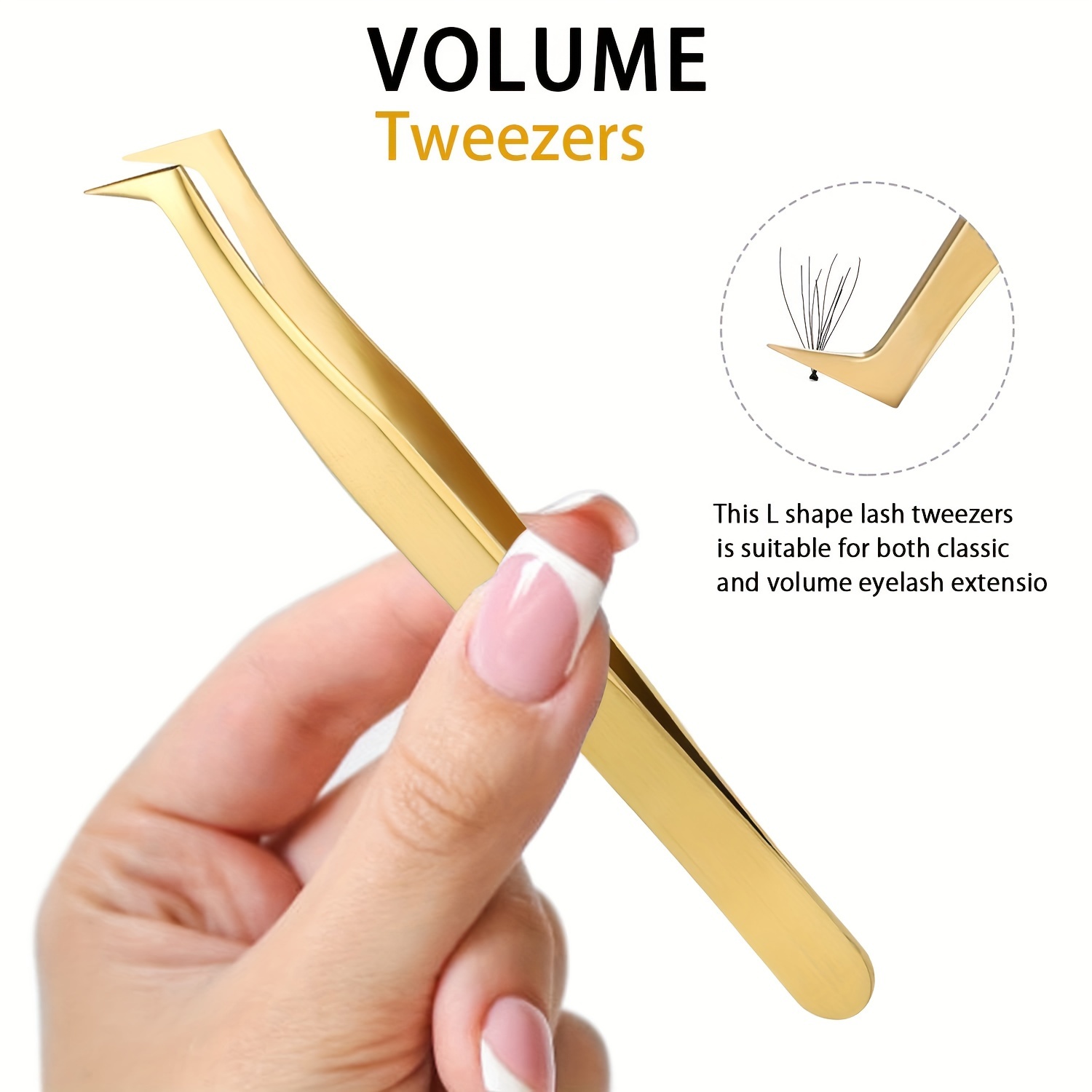 Juego de pinzas para pestañas de alta precisión: incluye 3 pinzas para pestañas de acero inoxidable para extensiones de pestañas clásicas individuales y de volumen: Blanco