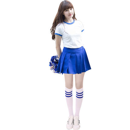 Clothes Female Group Dance Modern Performance Clothing Cheerleading Vitality Pink Blue Gray Split Short Sleeve Suit: Blue / L
