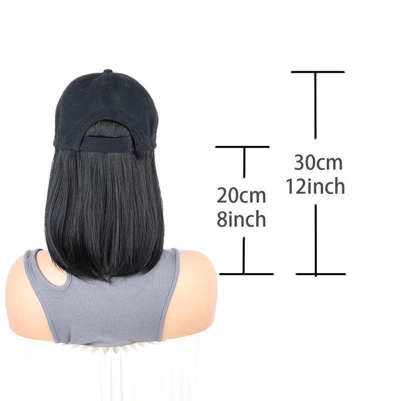 Pelucas sintéticas cortas y rectas para sombrero Bobo, gorra de béisbol, peluca ajustable en negro y marrón para mujer