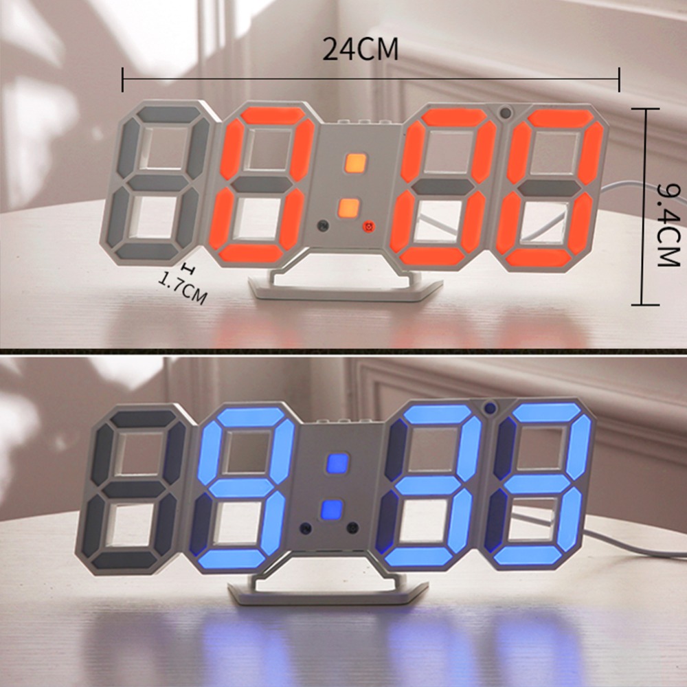 3D LED Moderen Wandklokken Display 3 Helderheid Niveaus Dimbare Nachtlampje Snooze Functie voor Thuis Keuken Kantoor #252761