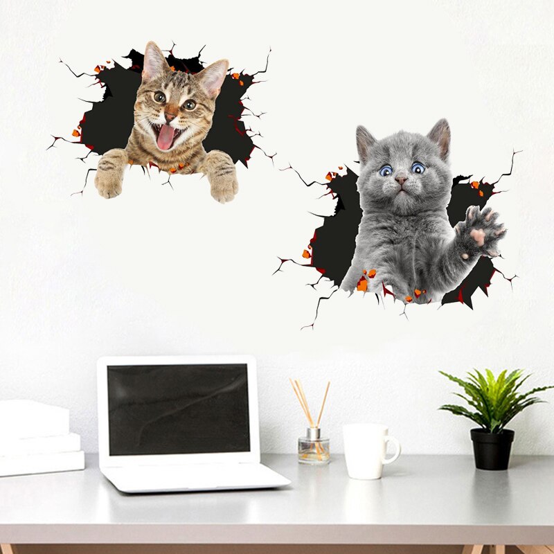 Adhesivo de gato para pared de varios gatitos bonitos viñetas de animales 3D vívido chico de bebé habitación decoraciones de baño Peel & Stick pegatina de inodoro