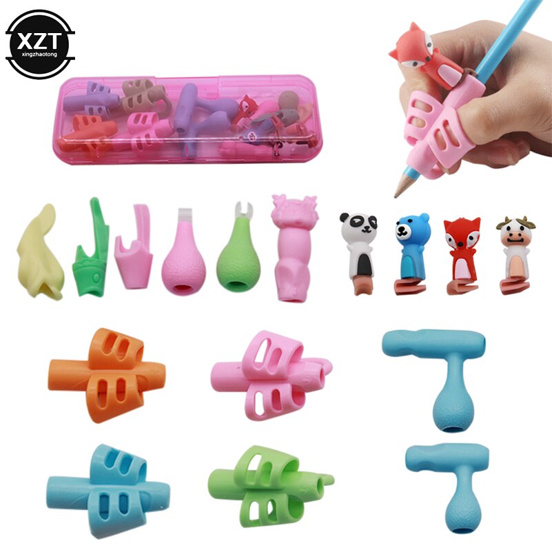 16pcs Pen Holder Two-Finger Silicone Baby Learning Writing Tool Finger Posture Correction Device Pencil Set Stationery with Box