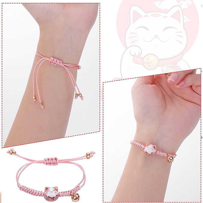 3 Stuks Kat Maneki Neko Armband Schattige Lucky Cat Keramische Kralen Armband Fortune String Bedelarmbanden Met Bel Verstelbaar
