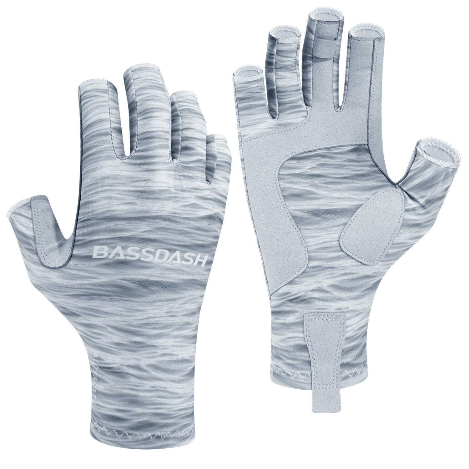 Bassdash ALTIMATE UPF 50+ Women’s Fishing Gloves UV Sun Protection Fingerless Gloves for Kayaking Paddling Hiking Cycling: Grey Water Camo / M