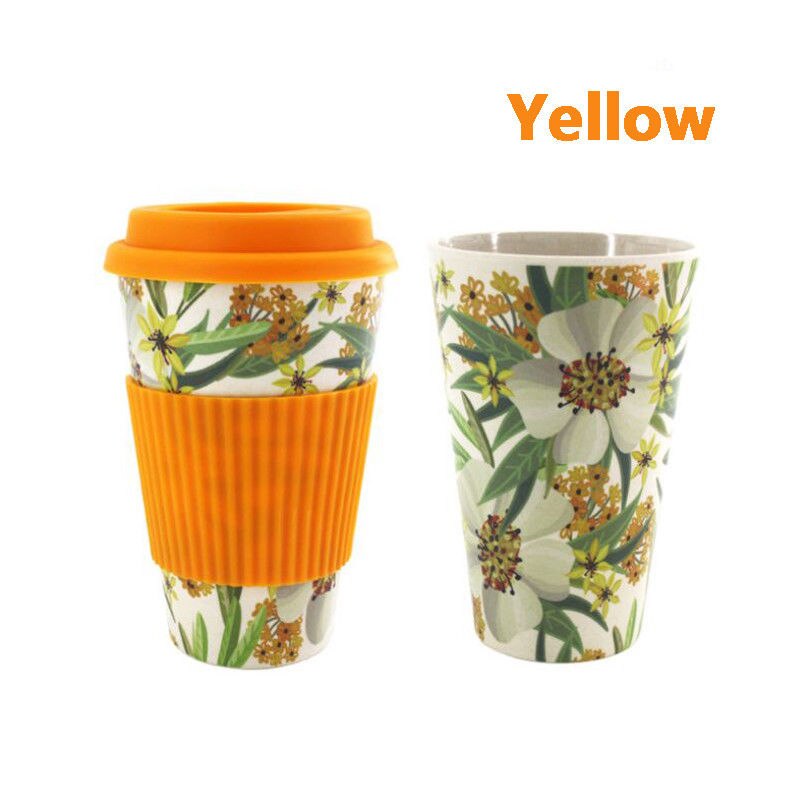 Reusable Bone China Ceramic Travel Mugs Tea Coffee Travel Mug Cup Silicone Lid: Yellow