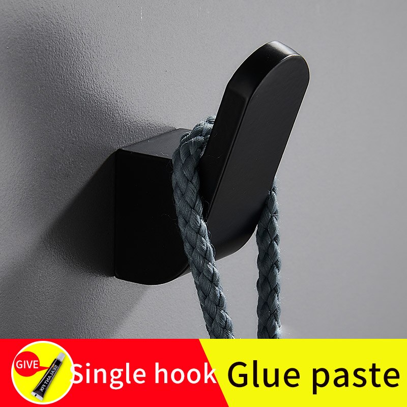 Baño fila gancho negro pegamento pasta de pared dormitorio ganchos sin tornillos de instalación de oro del baño toalla gancho: black1pcs(Glue paste