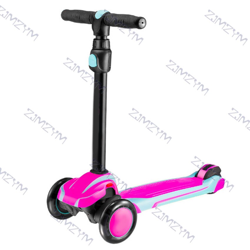 Adjustable Children's Scooter Shock Absorption Baby Flash Foot Scooters Tricycle Balance Bike Ride On Toys For Kids 2-12 Ages: Pink