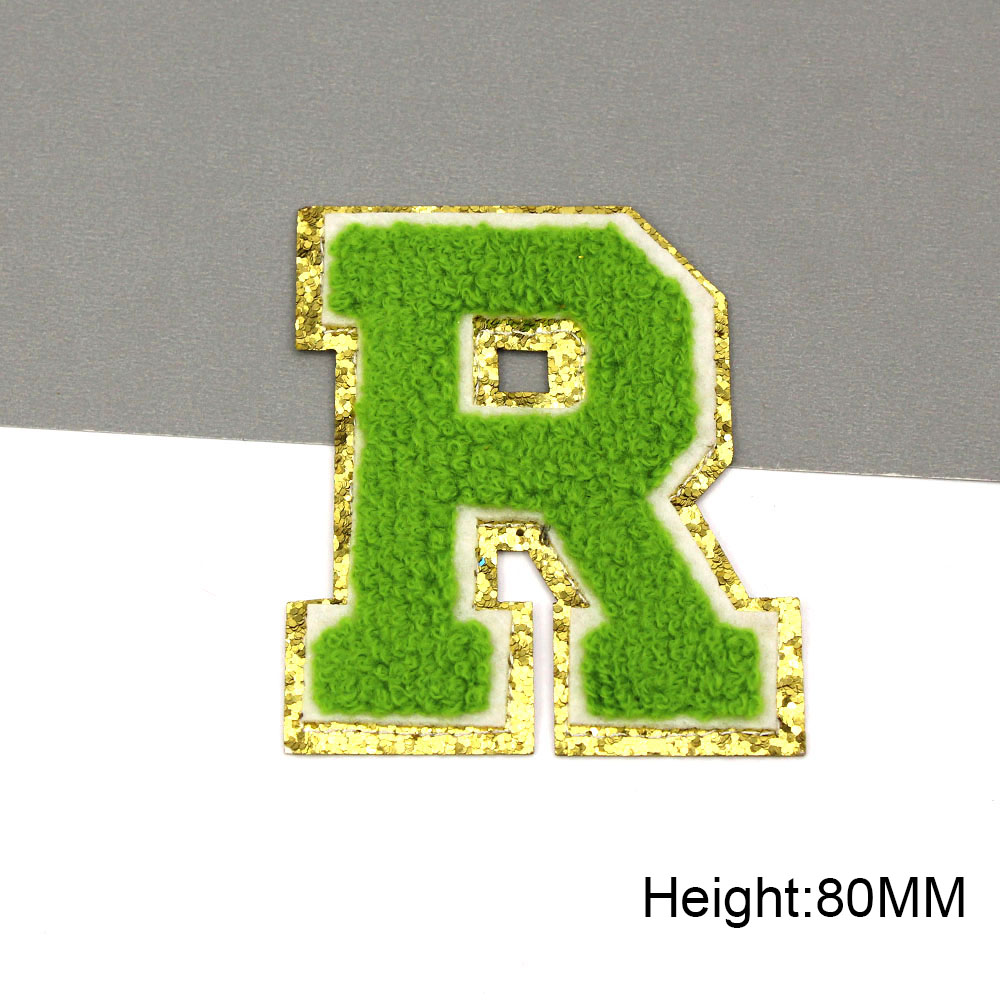 Parche bordado con letras verdes para ropa de niños, parche para planchar, bolsos, Jeans, apliques de chenilla, nombre DIY, 80MM: Rojo