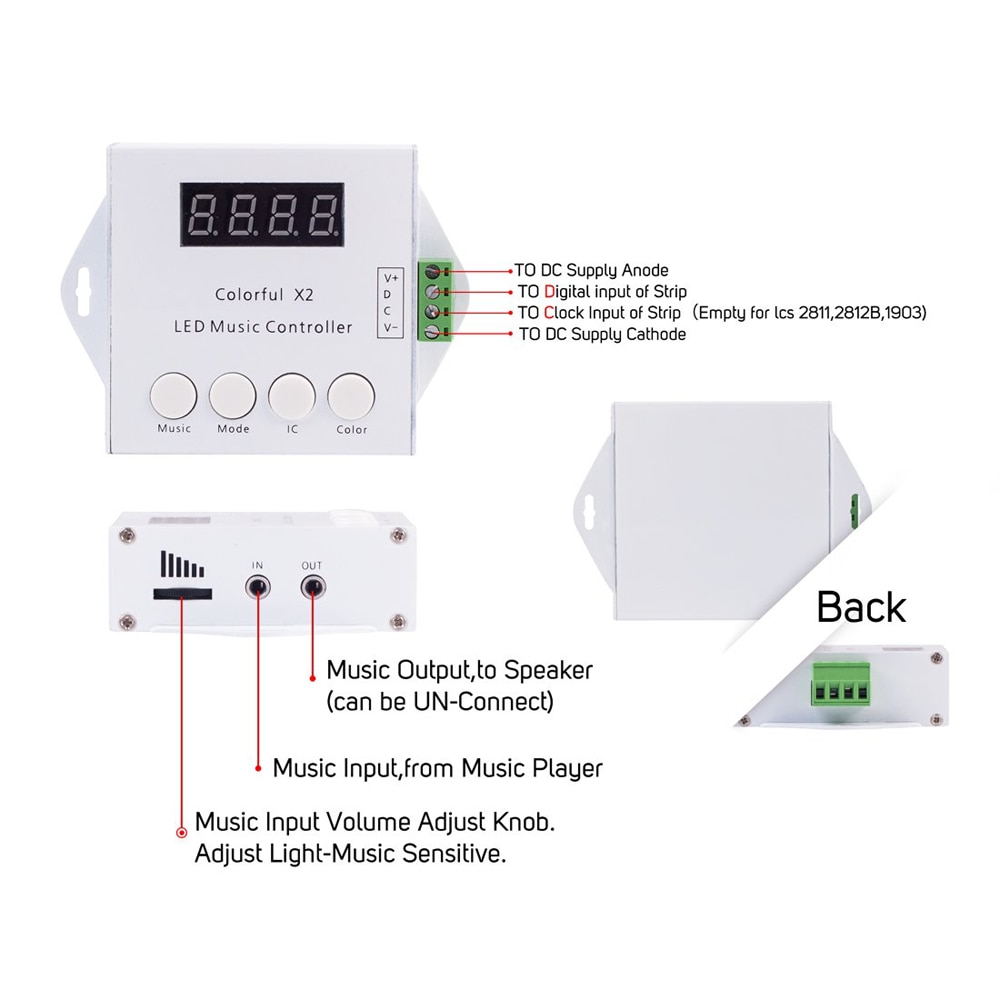 WS2812B WS2811 WS2813 6803 USC1903 IC 1000 Pixels Colorful LED Music Controller X2 Digital Addressable LED Strip RF Remote DC