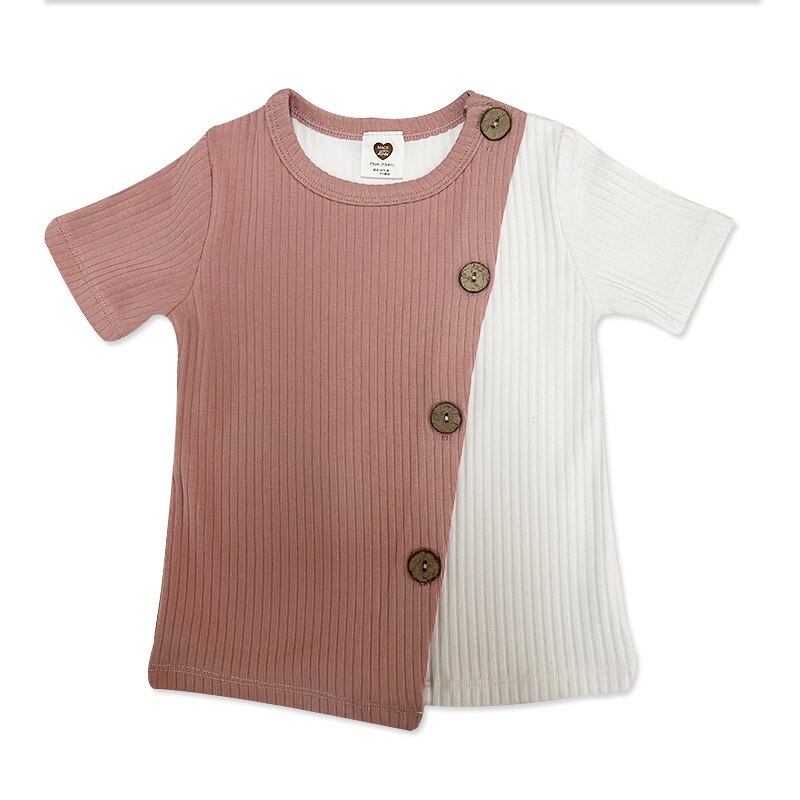Camiseta de manga corta con cuello redondo para niños y niñas, ropa de , color acanalado