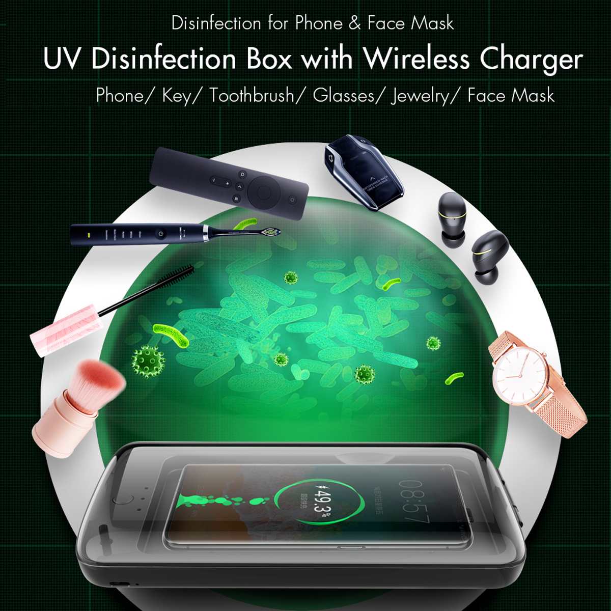 Portable UV Sterilizer Box Phone Mask Cleaner Personal Sanitizer Disinfection Cabinet Sterilizer Lamp Suport Wireless Charging