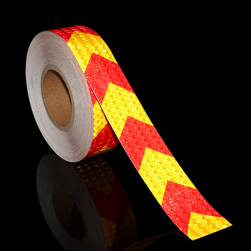 50M Reflektierende Material Band Aufkleber Sicherheit Warnband Reflektierende Film Auto Aufkleber 6 farben Weiß Gelb Orange verrotten Blau aufkleber: rot-Gelb-Pfeil