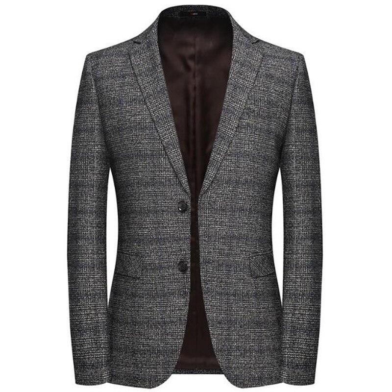 Herre uld blazer stribet jakke blazer tweed blazer frakke business casual overfrakke herre blazer plus størrelse m -3xl 4xl: Brun / M