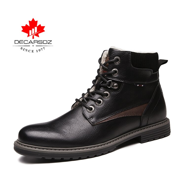 DECARSDZ-Botas de invierno para hombre, zapatos de , botas cómodas de cuero con cordones, cálidas y cortas de felpa, para invierno,: DK-B-1007-1 / 40