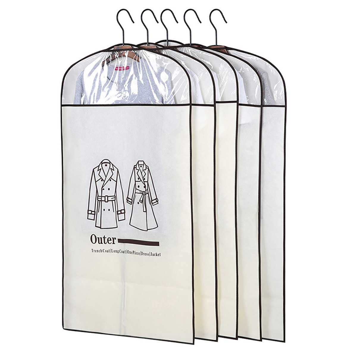 Tøjpose kjoleposer støvdæksel klar opbevaring vandtæt frakke fuld længde lynlås skab: Hvid / 60 x 120 cm