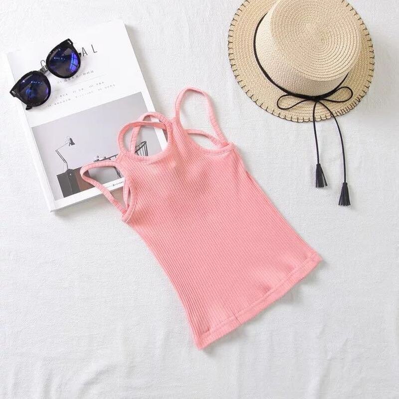 Tops Voor Meisjes Zomer Vest Stijl Meisjes Kleding Kruis Riem Vest Katoen Toevallige Mouwloze Kinderen Snoep Kleuren Sport Vesten Out dragen: pink / 85-90cm