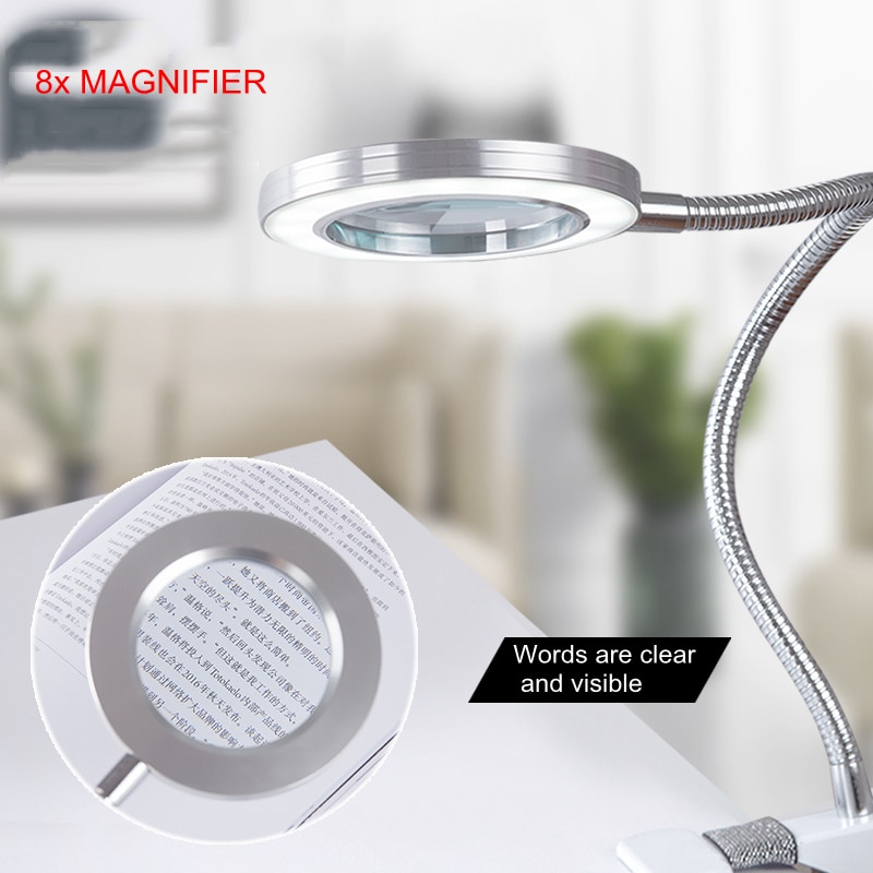 Led skrivebordslampe clip on lys forstørrelsesglas klemme lampe øjenbeskyttelse bordlampe til læsning af tatoveringscomputere og makeup lys