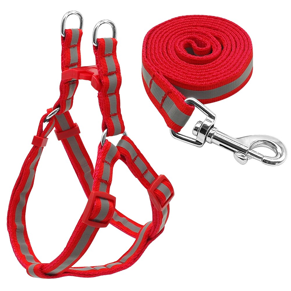 7 Colors Nylon Reflective Dog Harness Set S Yorkie Chihuahua Puppy Small Lead Leash Dogs Medium For M: Red / M