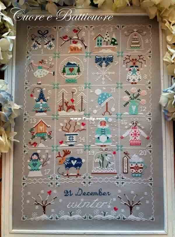 Oro Collezione Bella Contati Punto Croce kit Calendario quartetto Primavera proprietà Autunno Autunno Inverno: Winter / 18CT counted tela