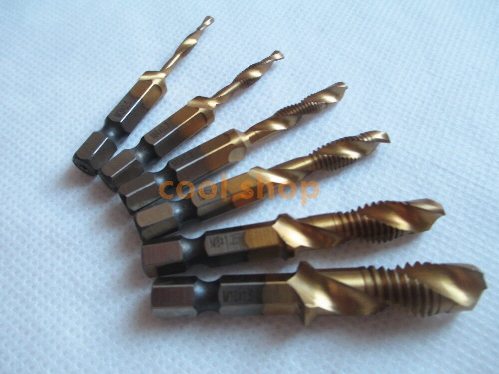 HSS 4241 robinet en spirale à tige hexagonale, fraise, alésoir titane métal doux, outil de chanfreinage métrique M3 * 4*5*6*8*10 6 pièces