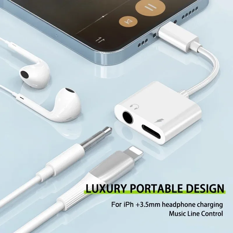 8-pinowe do 3,5 mm gniazdo słuchawkowe Ładowarka Rozgałęźnik Konwerter Audio OTG Adapter do słuchawek IPhone 15 14 13 12 11 Pro Aux Jack
