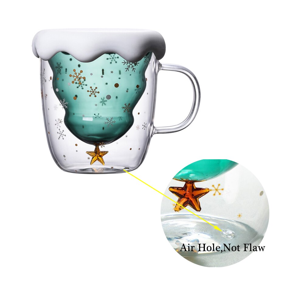 300ML Koffie Mok Dubbelwandige Glazen Cup kerstboom Isolatieglas mokken met Handvat Perfect voor Latte, americano Cappuccino
