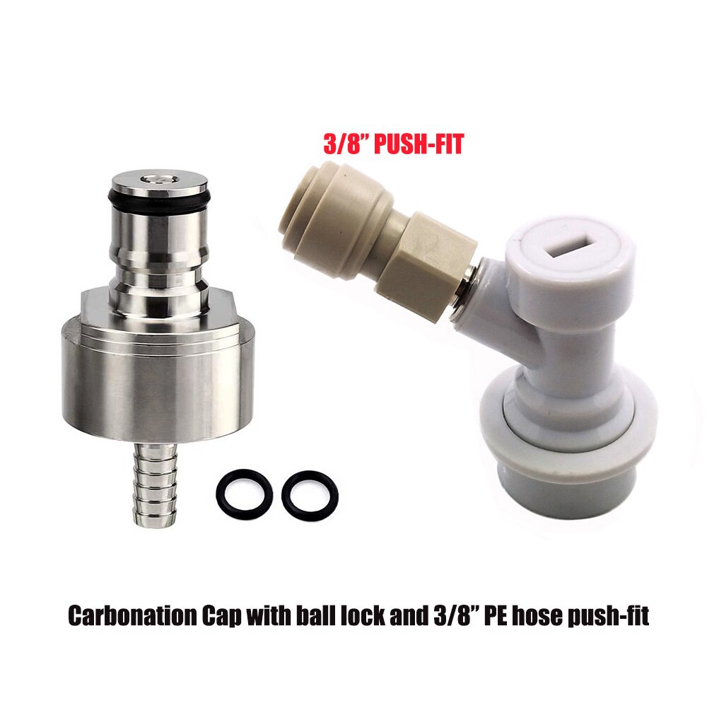 Beer HomeBrew Carbonation Cap with Ball lock Quick Disconnect and 3/8"-1/4"FFL Push-FIt Connector fit soft drink PET bottles: 9mm push-fit