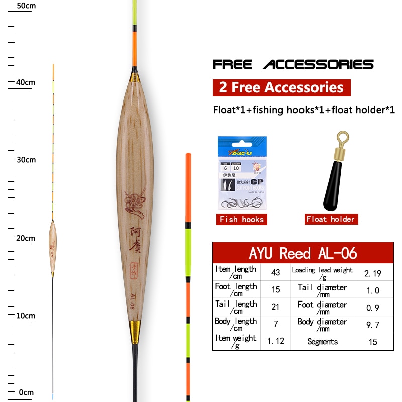 1PC Reed Fishing Float+1 Bag Hook+1 Buoy Holder Deep Water Bobber Fresh Water Buoy Carp Fishing Sensitive Float Tool Accessories: AL-06