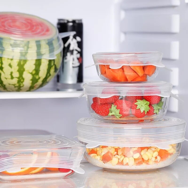 Tapas elásticas de silicona para recipientes, tapa Universal de silicona para alimentos frescos, para cocinar en el microondas, 6 uds.
