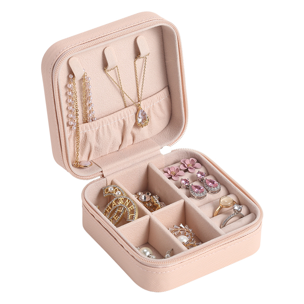 Draagbare Sieraden Opbergdoos Reizen Oorbellen Ketting Ring Vitrine Lederen Organizer Earring Houder Organizer: Pink
