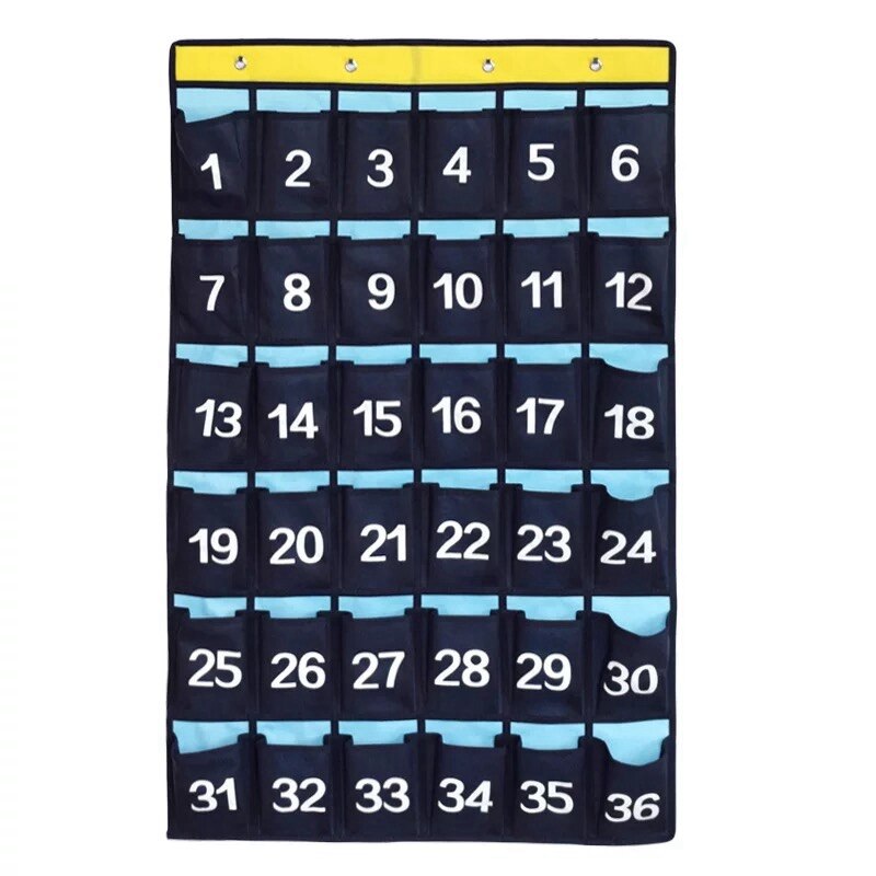 56 Pockets Waterproof Oxford Fabric Storage Hanging Bag Numbered Classroom Charts For Cell Phones Organizers Purple Blue Navy: 36 grid