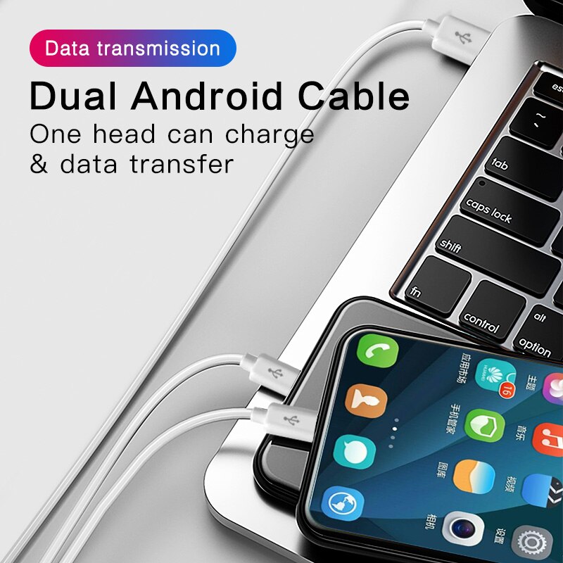 Fonken 2- in- 1 micro-usb-kabel, smartphone-oplader, dubbele usb-kabel voor oppo vivo android-telefoon, oplaadsnoer, mobiele telefoonaccessoires