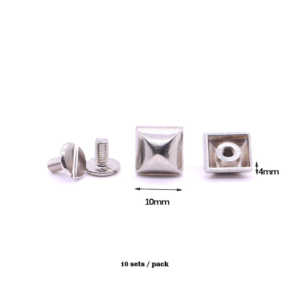 Screw Rivets 10 sets/pack Square rivet metal studs for shoes Silver pyramid moulds rivet B-06: NICKEL
