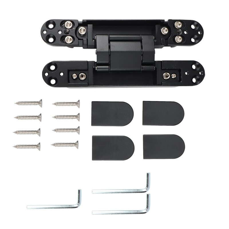 3D Adjustable Concealed Wood Door Mute Cross Hinge Adjustable Concealed Gate Self Closing Heavy Duty Hinges: Black