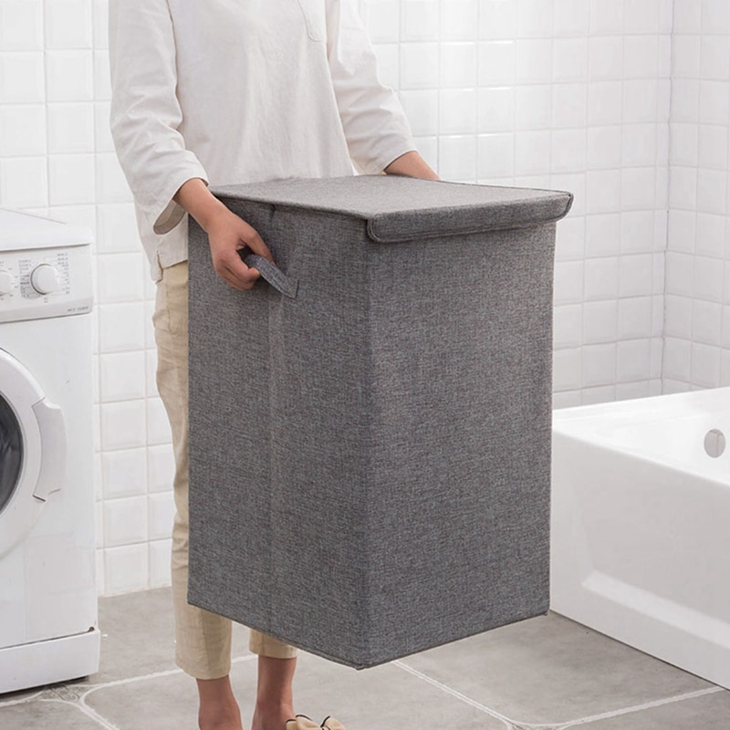 Cotton Laundry Basket with Cover Bathroom Laundry Basket Large Kitchen Storage Basket Home Collapsible Waterproof