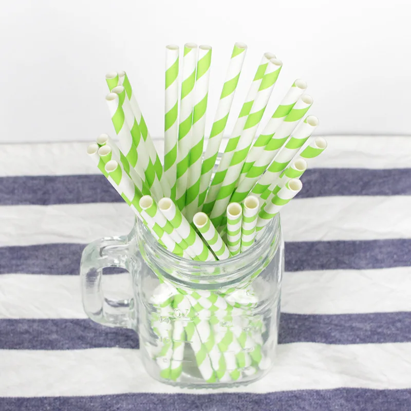 200 Biodegradable Paper Straws Assorted Rainbow Colors Striped Drinking Straws for Juice birthdays partys: green