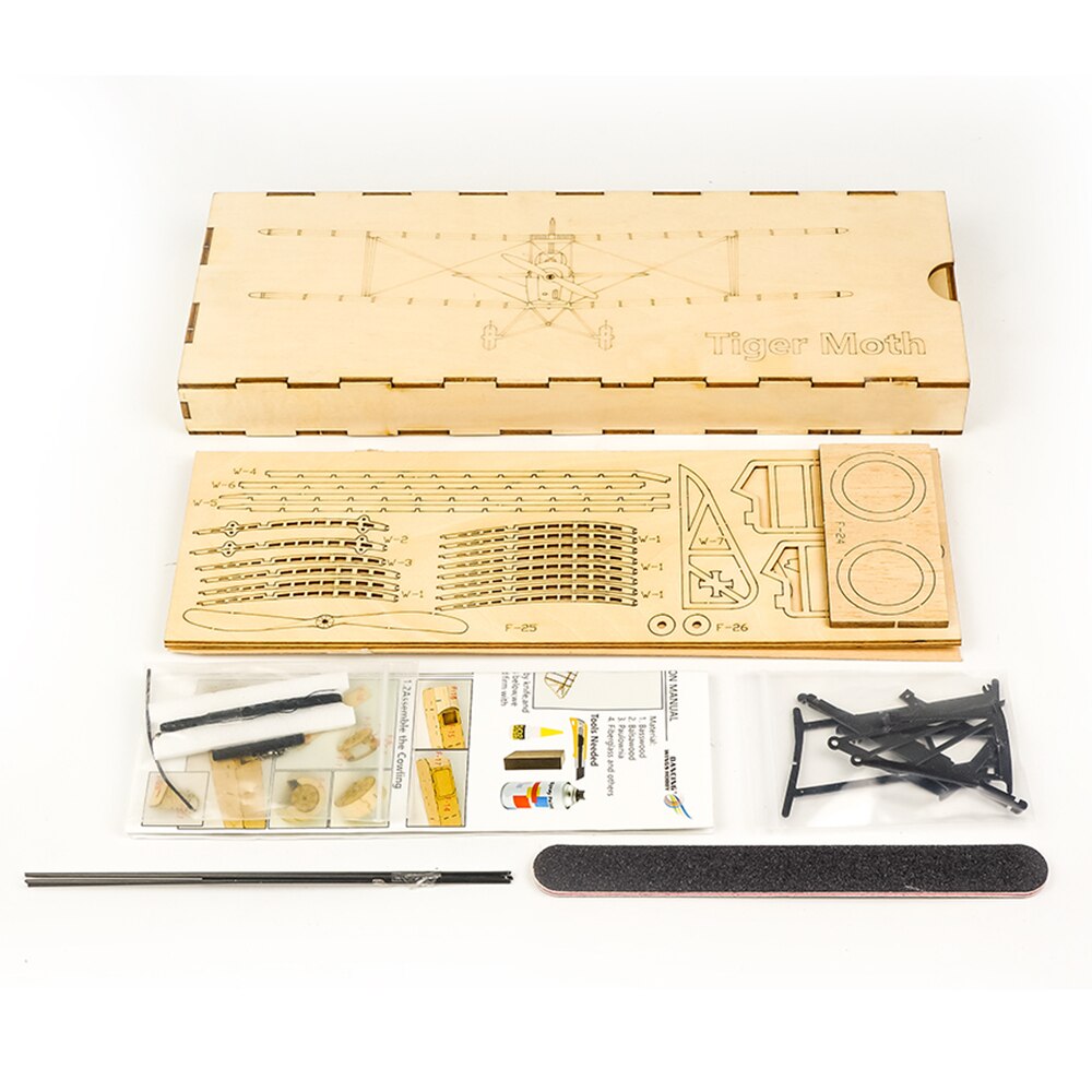 VX10 1/18 Tiger Moth 400mm Wingspan Wooden Static Airplane Model Craft Wood Furnishing for Children and Adults