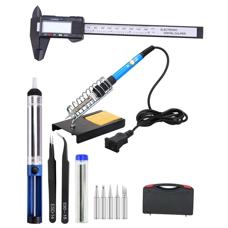 Digital Caliper, 100mm 4 Inch (Black) with 60W Electric Soldering Iron Kit,110V Adjustable Temperature Soldering Tool: Default Title