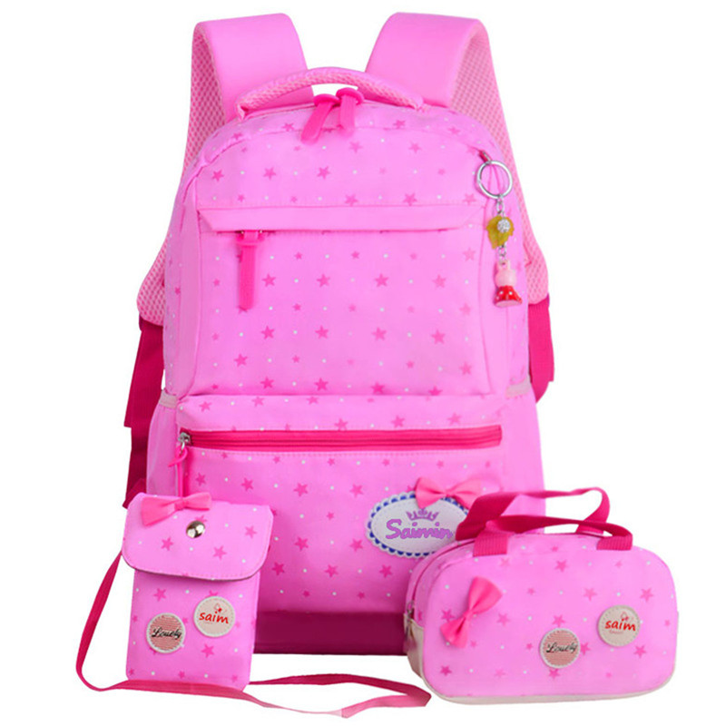 Girl School Bags For Teenagers backpack set women shoulder waterproof travel bags 3 Pcs/Set rucksack mochila knapsack: pink-rose red